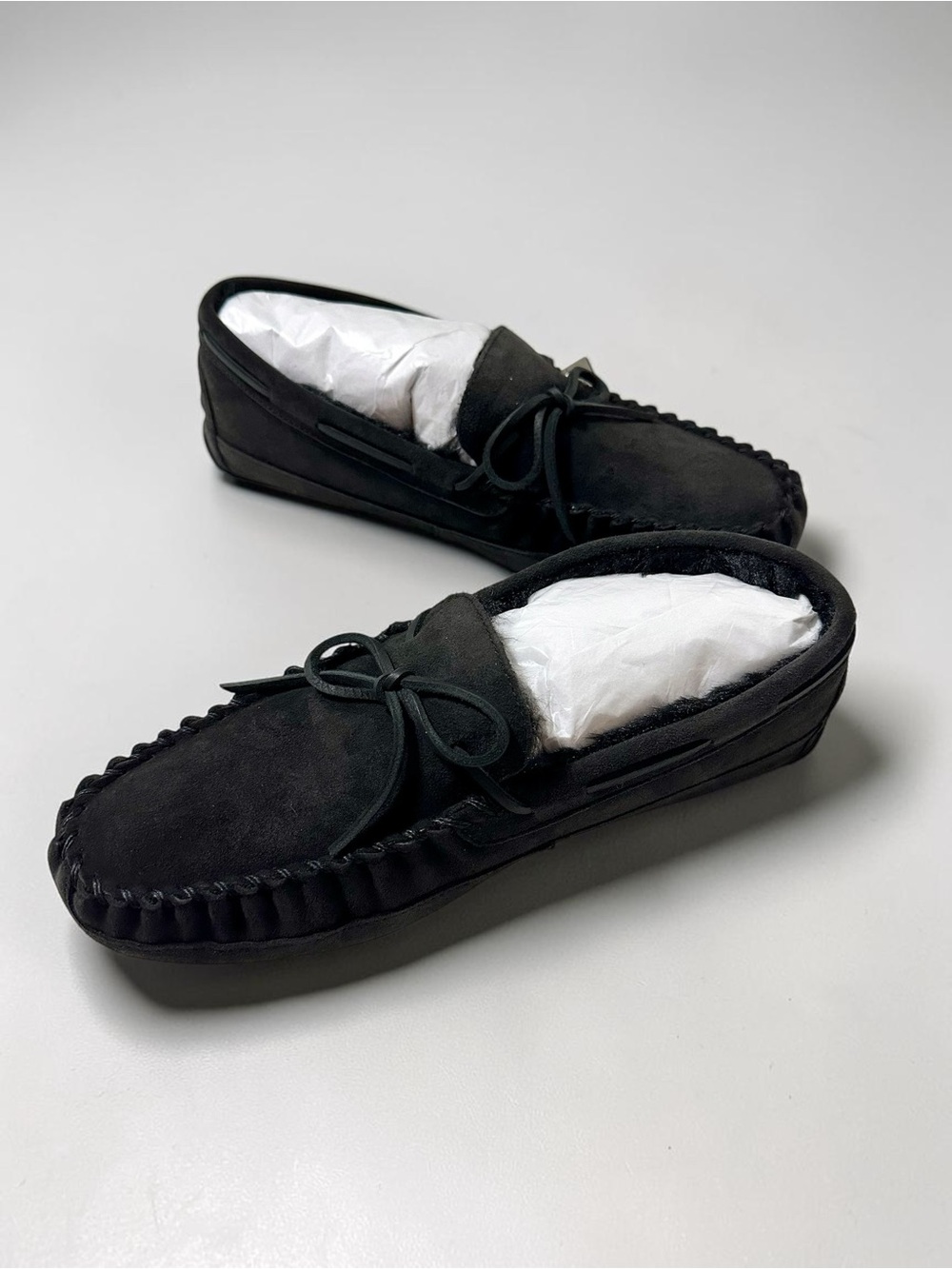 Coach Fleece Shearling Moccasin Slippers-Black-Size 9 D- New in Box